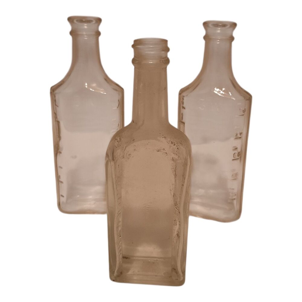 Vintage Embossed Medicine Bottles Lot 3 Castoria 3IV Apothecary Pharmacy Glass
